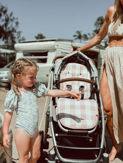 Dusty Blush Gingham & Dusty Blush Linen Uppababy Pram Liner - Ready to go - Audrey & Me