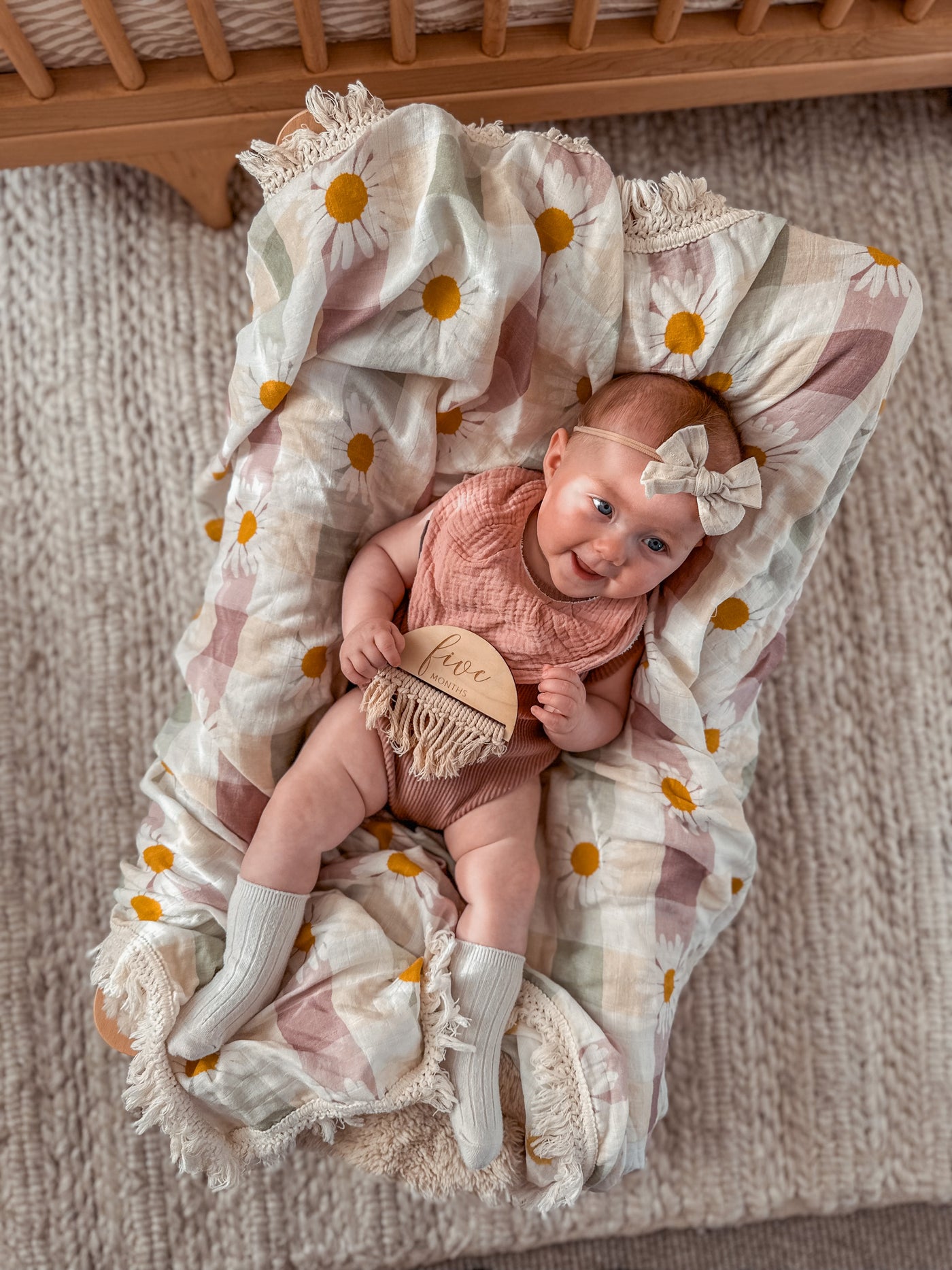 Muslin Fringe Blanket - Daisy Gingham - Audrey & Me