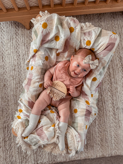 Muslin Fringe Blanket - Daisy Gingham - Audrey & Me