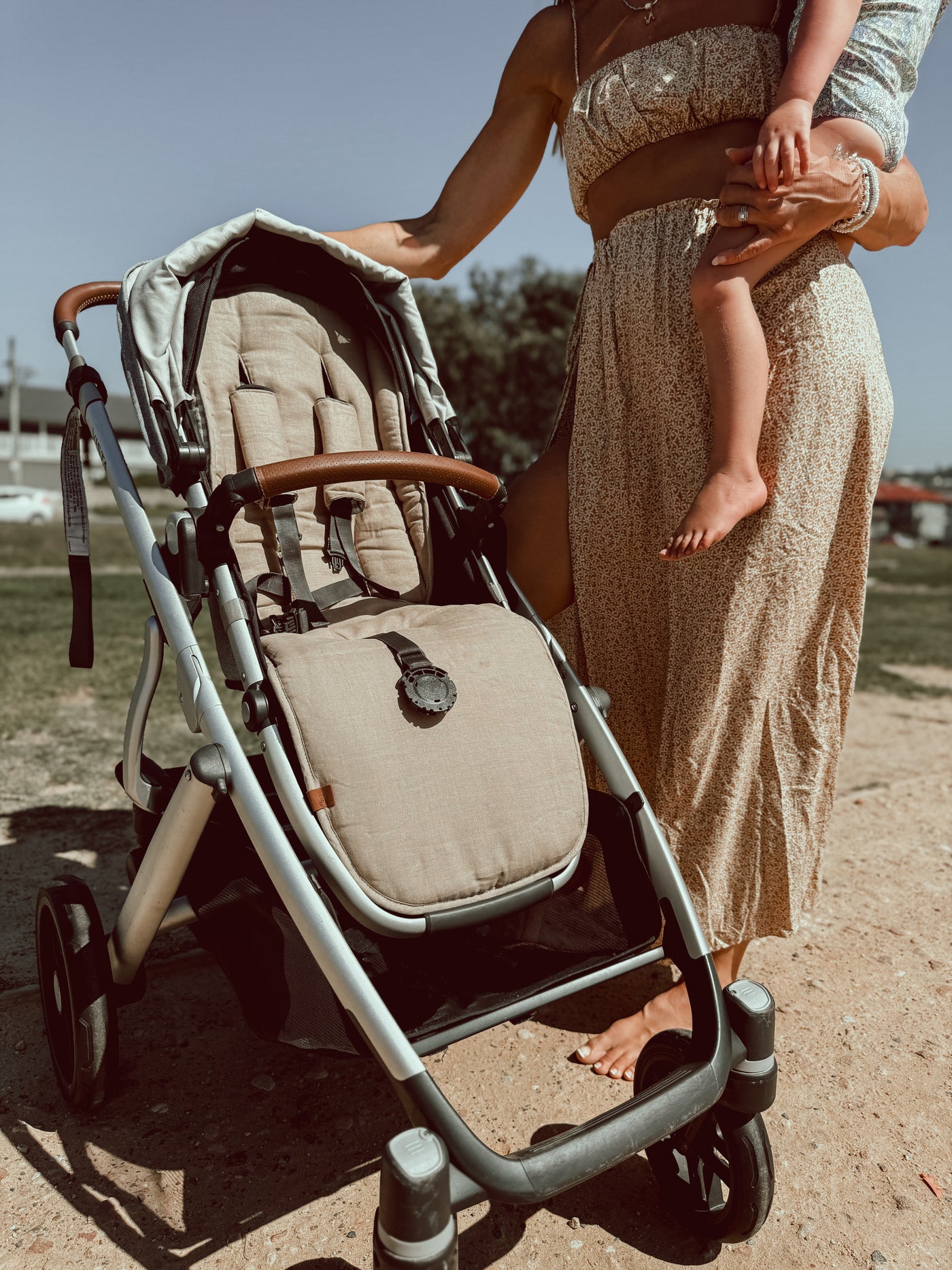 Sand Gingham & Sand Linen Uppababy Pram Liner - Ready to go - Audrey & Me