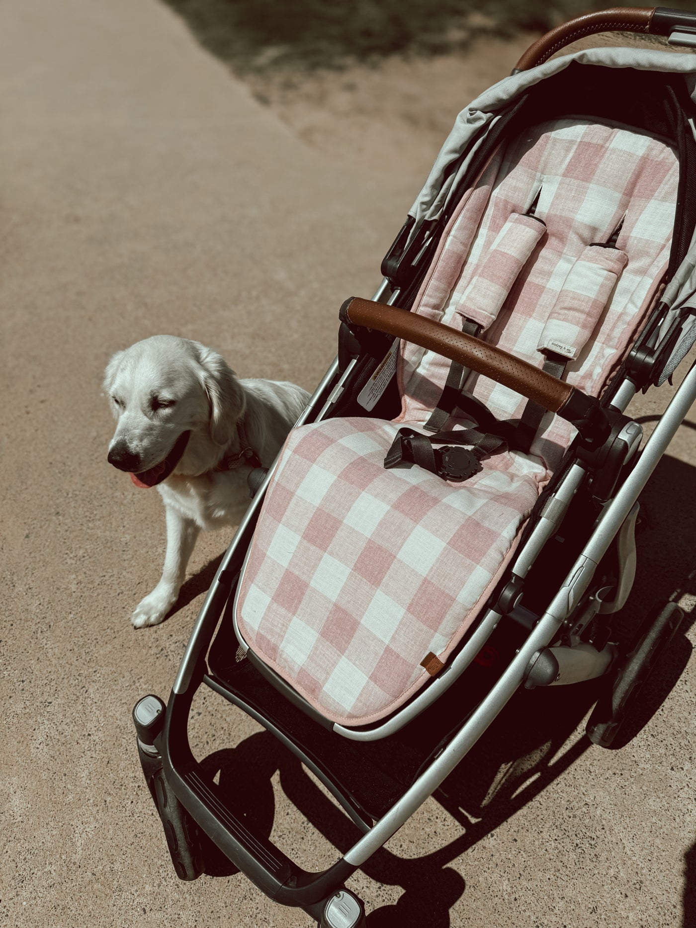 Dusty Blush & Dusty Blush Gingham Linen Uppababy Pram Liner - Ready to go - Audrey & Me