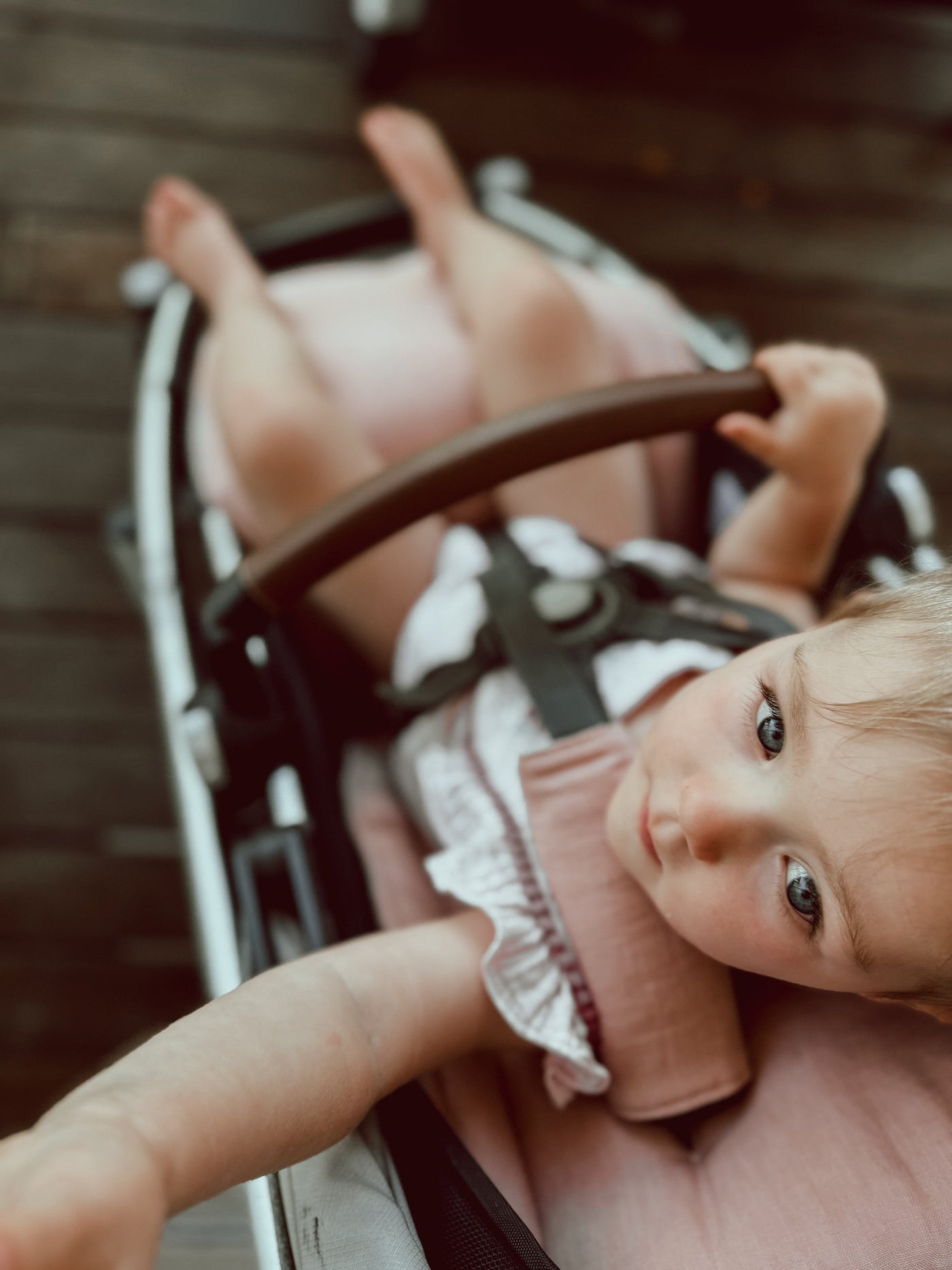 Dusty Blush & Dusty Blush Gingham Linen Uppababy Pram Liner - Ready to go - Audrey & Me