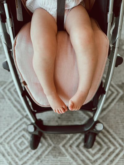 Dusty Blush & Dusty Blush Gingham Linen Uppababy Pram Liner - Ready to go - Audrey & Me