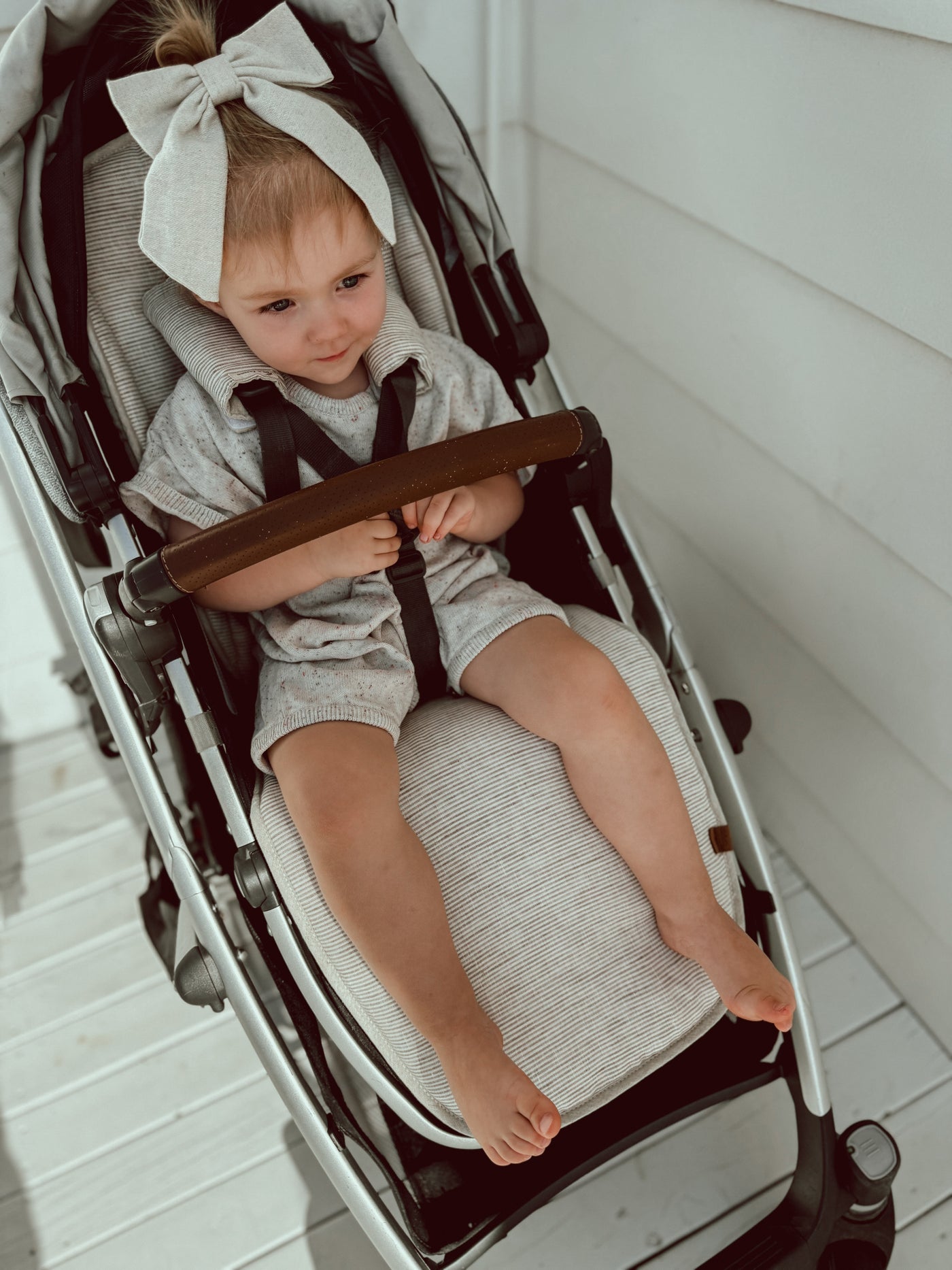 Sand Stripe & Natural Linen Uppababy Pram Liner - Ready to go - Audrey & Me