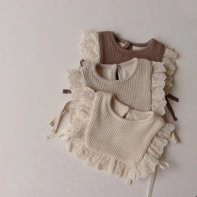 Lace Waffle Bib - Taupe - Audrey & Me