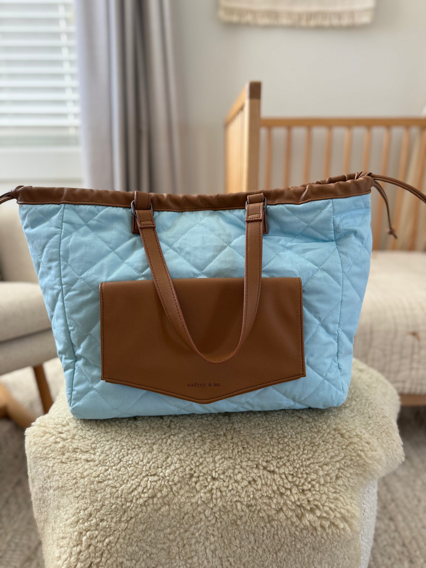 Sample Nappy Bag - Quilted Blue Cotton