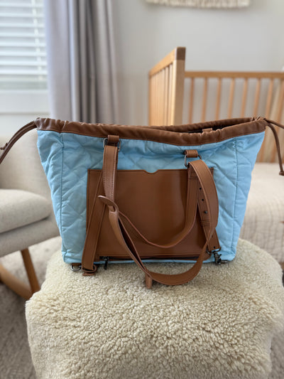 Sample Nappy Bag - Quilted Blue Cotton