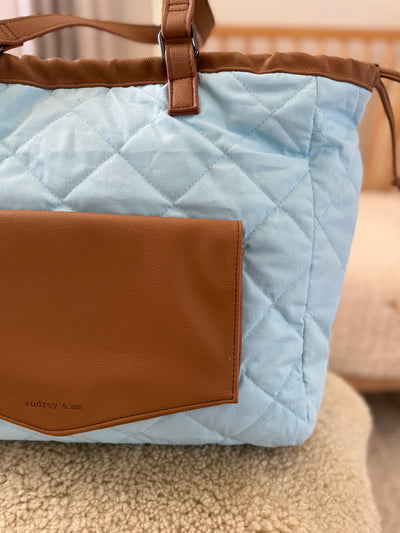 Sample Nappy Bag - Quilted Blue Cotton