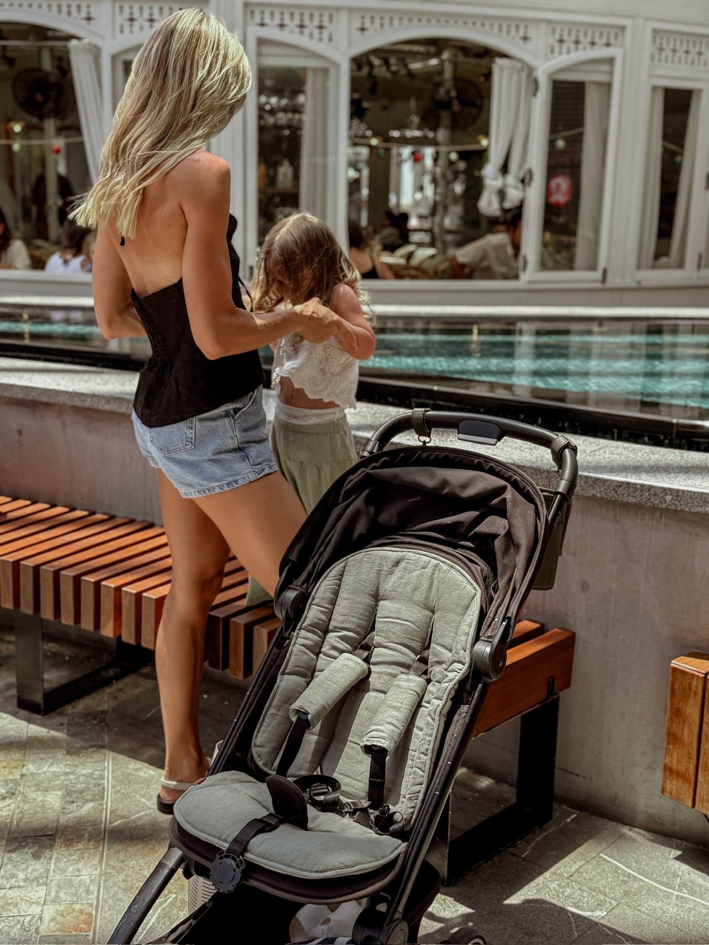 Travel Pram Liner - Sage & Speckled Linen - Audrey & Me