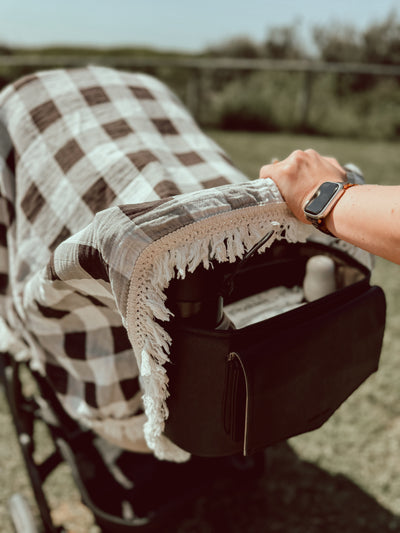 Muslin Fringe Blanket - Black Gingham