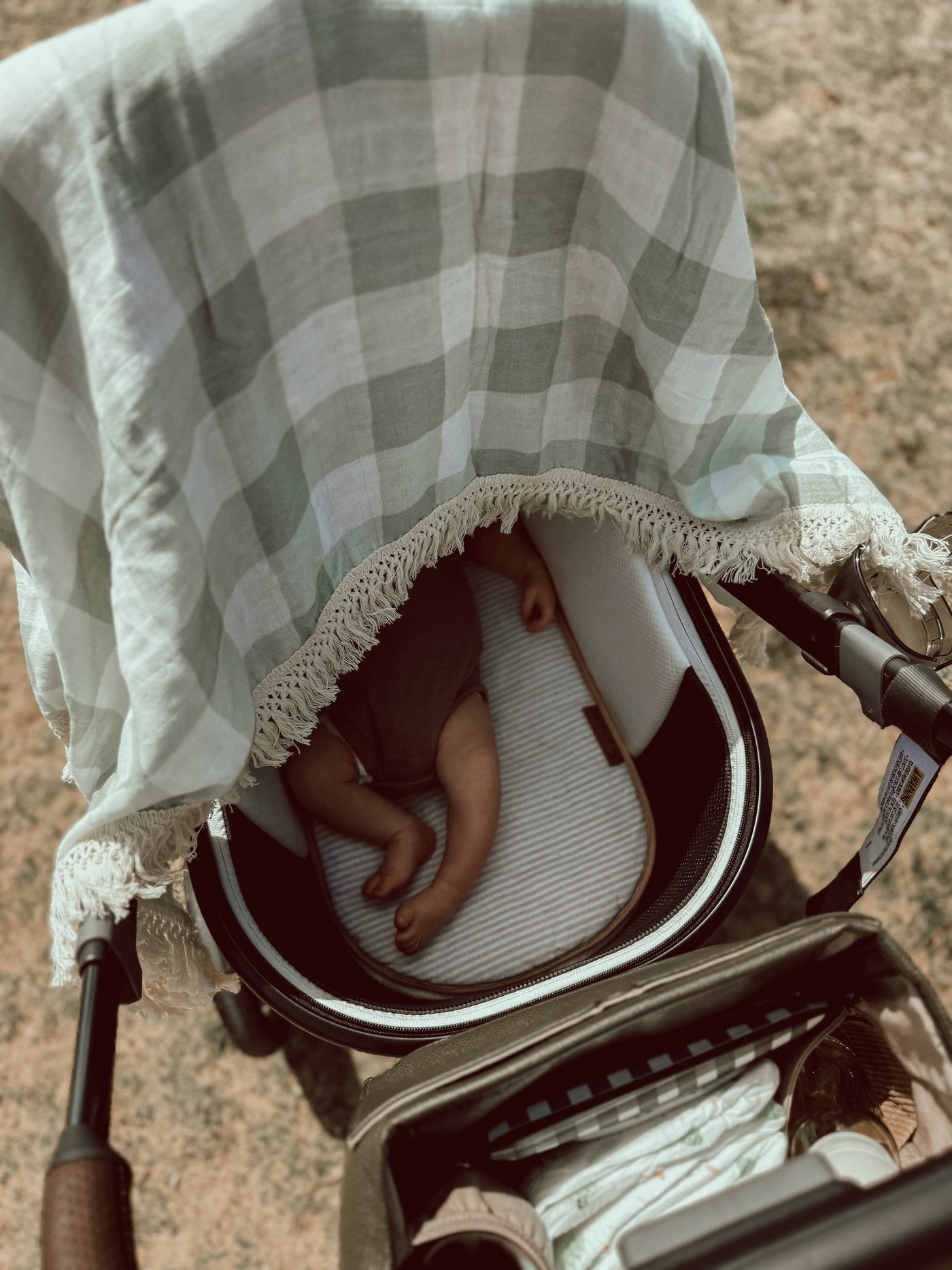 Muslin Fringe Blanket - Sage Gingham