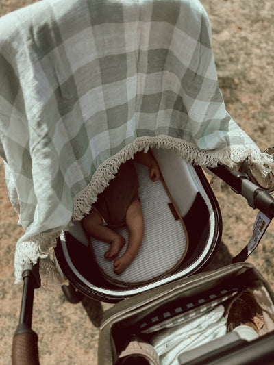 Muslin Fringe Blanket - Sage Gingham