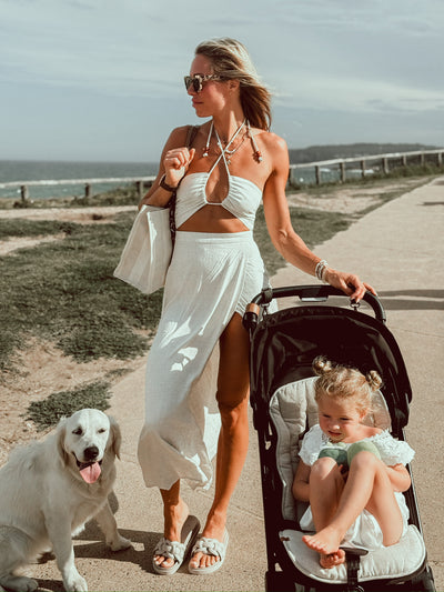 Travel Pram Liner - Natural & Sand Stripe - Audrey & Me