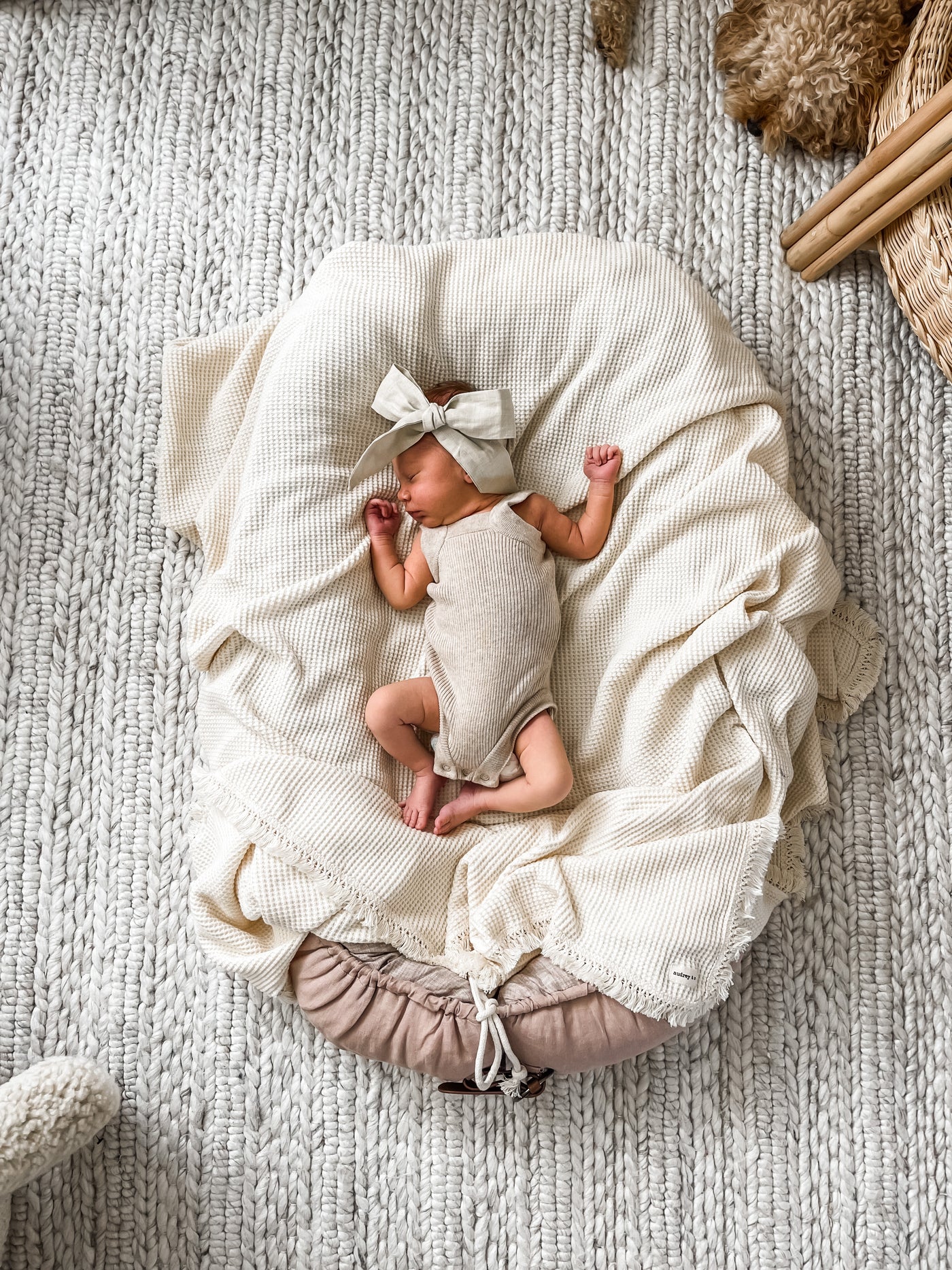Waffle Fringe Blanket - Sand