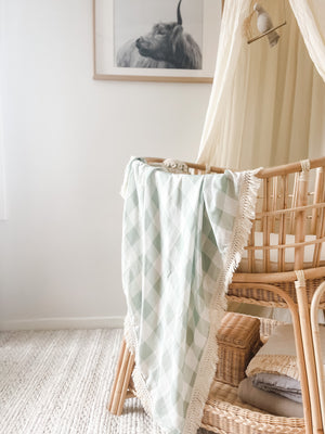 Muslin Fringe Blanket - Sage Gingham - Audrey & Me