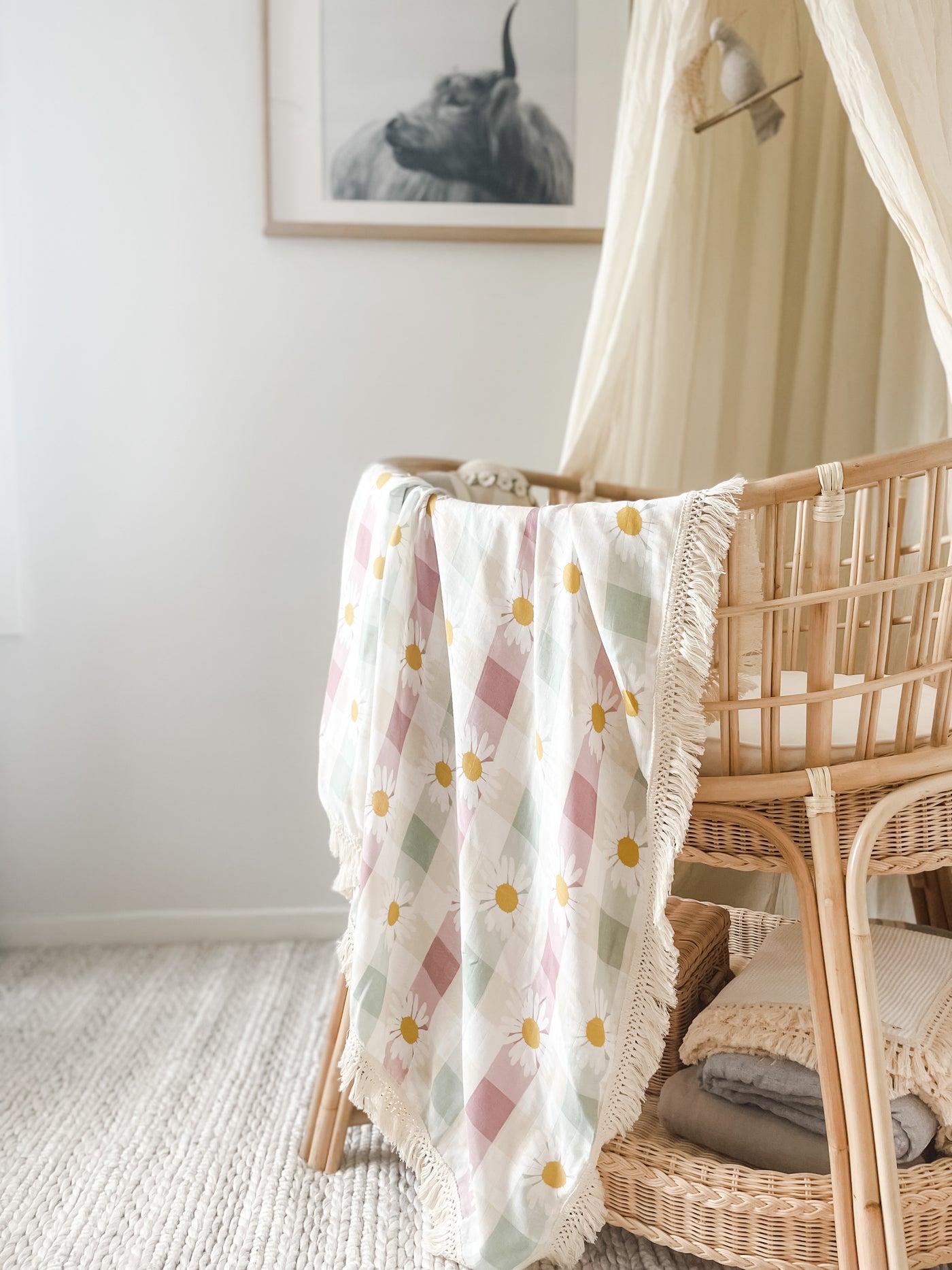 Muslin Fringe Blanket - Daisy Gingham - Audrey & Me