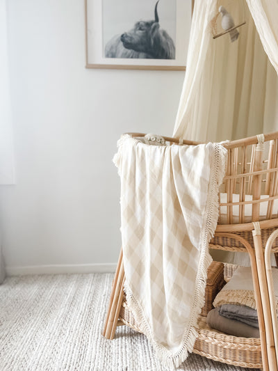 Muslin Fringe Blanket - Sand Gingham - Audrey & Me