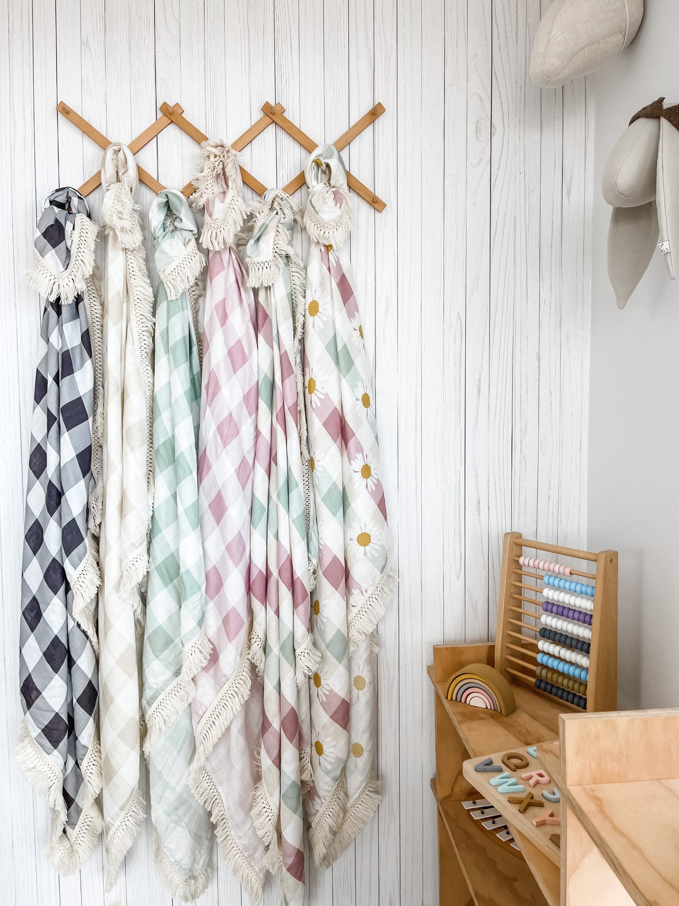 Muslin Fringe Blanket - Black Gingham