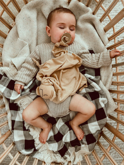 Muslin Fringe Blanket - Black Gingham