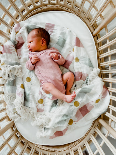 Muslin Fringe Blanket - Daisy Gingham - Audrey & Me