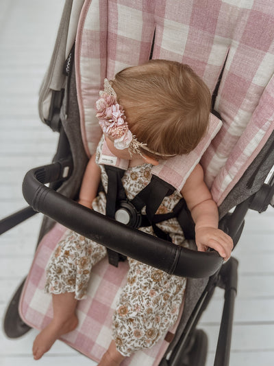 Dusty Blush & Dusty Blush Gingham Linen Pram Liner - Audrey & Me
