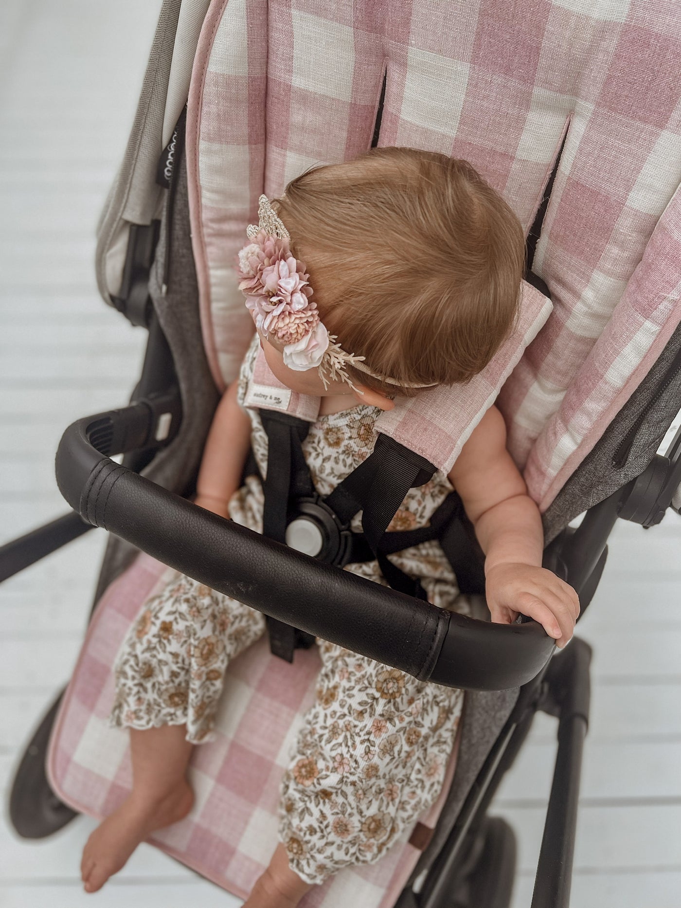 Travel Pram Liner - Dusty Blush Gingham & Dusty Blush Linen - Audrey & Me
