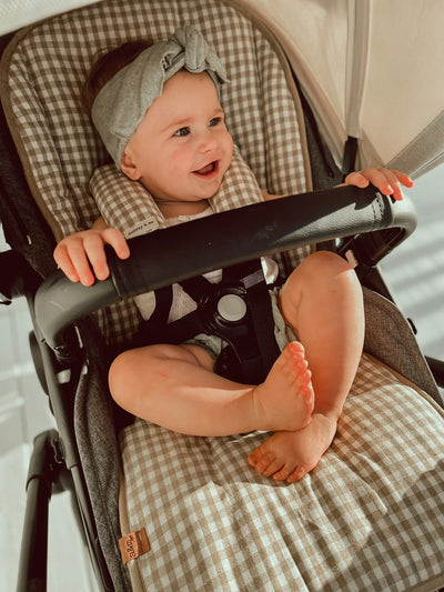 Sand Gingham & Sand Linen Pram Liner - Audrey & Me