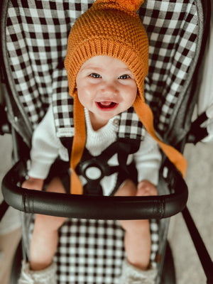 Black Gingham & Speckled Charcoal Linen Pram liner - Audrey & Me