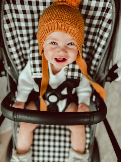 Black Gingham & Speckled Charcoal Linen Pram liner - Audrey & Me