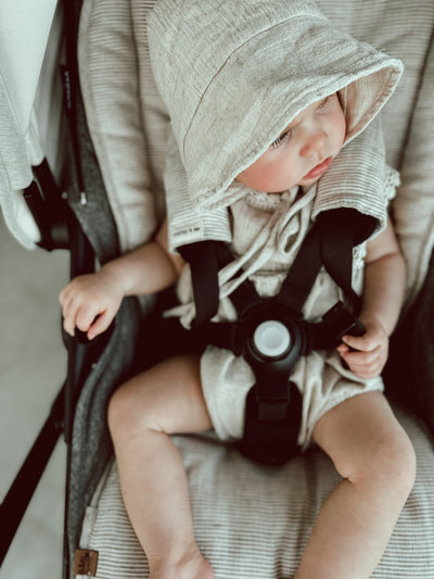 Sand Stripe & Natural Linen Pram Liner - Audrey & Me
