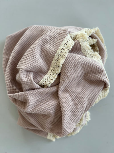 Waffle Fringe Blanket - Dusty Lavender