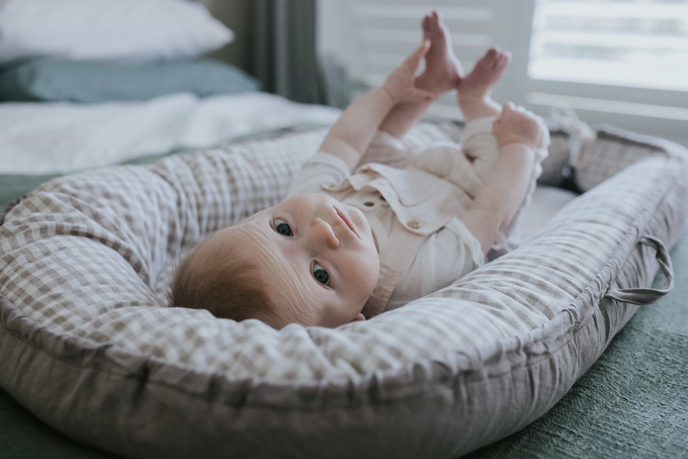 Baby Nest - Stone Linen & Gingham - Audrey & Me