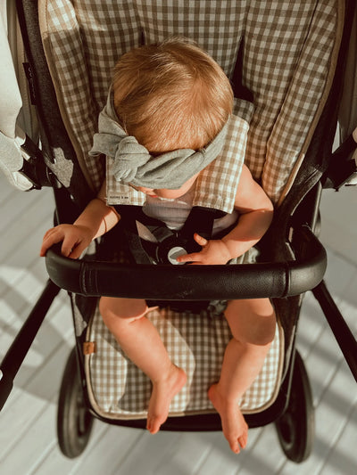 Sand Gingham & Sand Linen Pram Liner - Audrey & Me