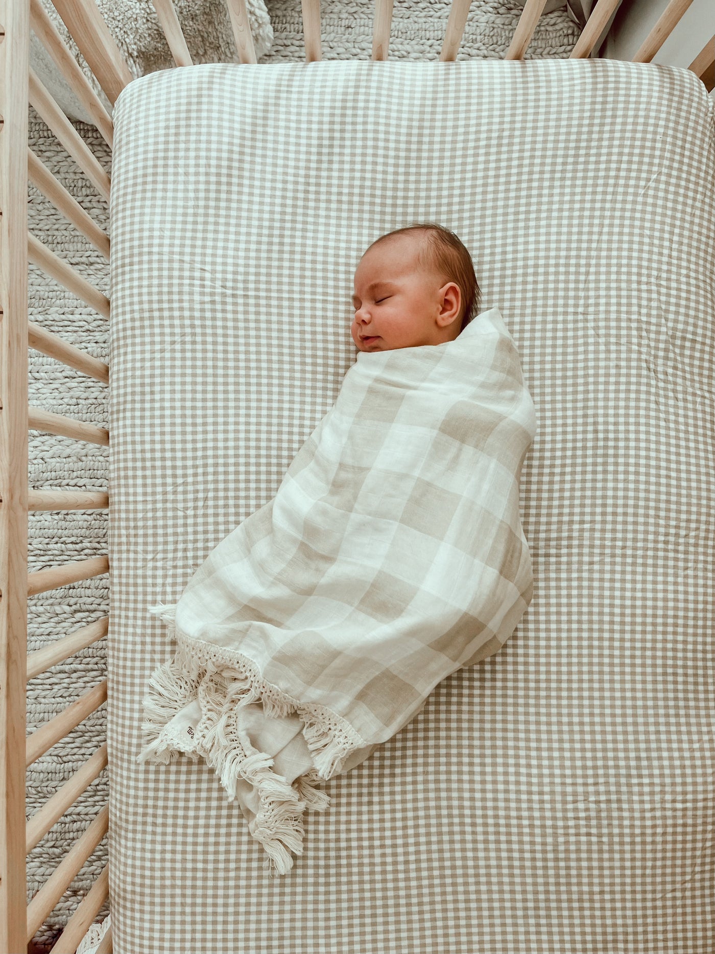 Muslin Fringe Blanket - Sand Gingham - Audrey & Me