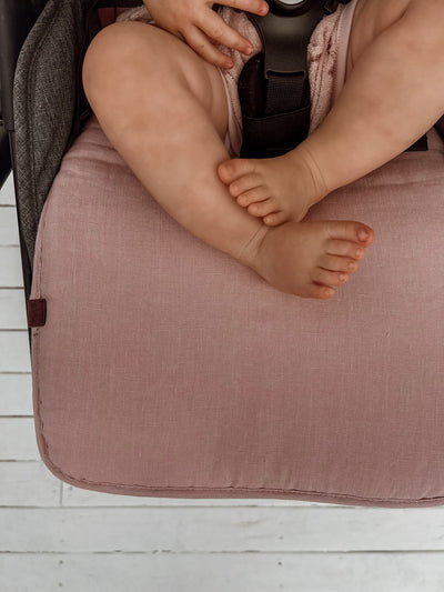 Dusty Blush Gingham & Dusty Blush Linen Pram Liner - Audrey & Me