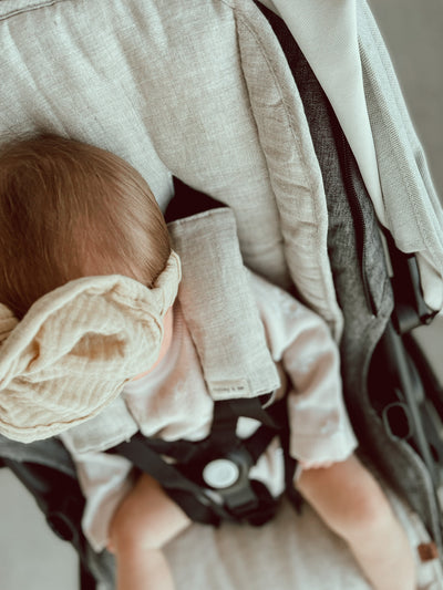 Sand Stripe & Natural Linen Pram Liner - Audrey & Me