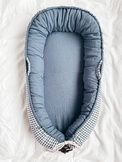 Baby Nest - Blue Linen & Gingham