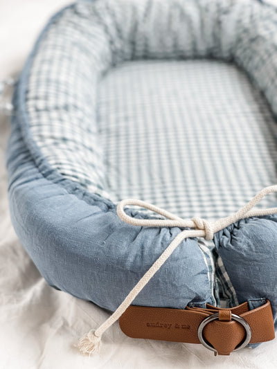 Cover Only - Blue Linen & Gingham - Audrey & Me