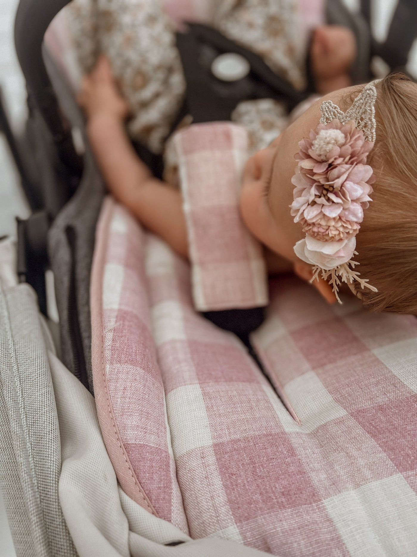 Travel Pram Liner - Dusty Blush Gingham & Dusty Blush Linen - Audrey & Me