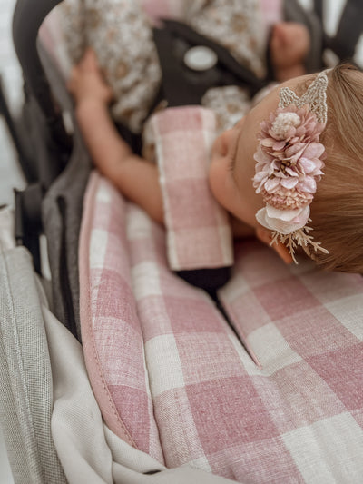 Travel Pram Liner - Dusty Blush Gingham & Dusty Blush Linen - Audrey & Me
