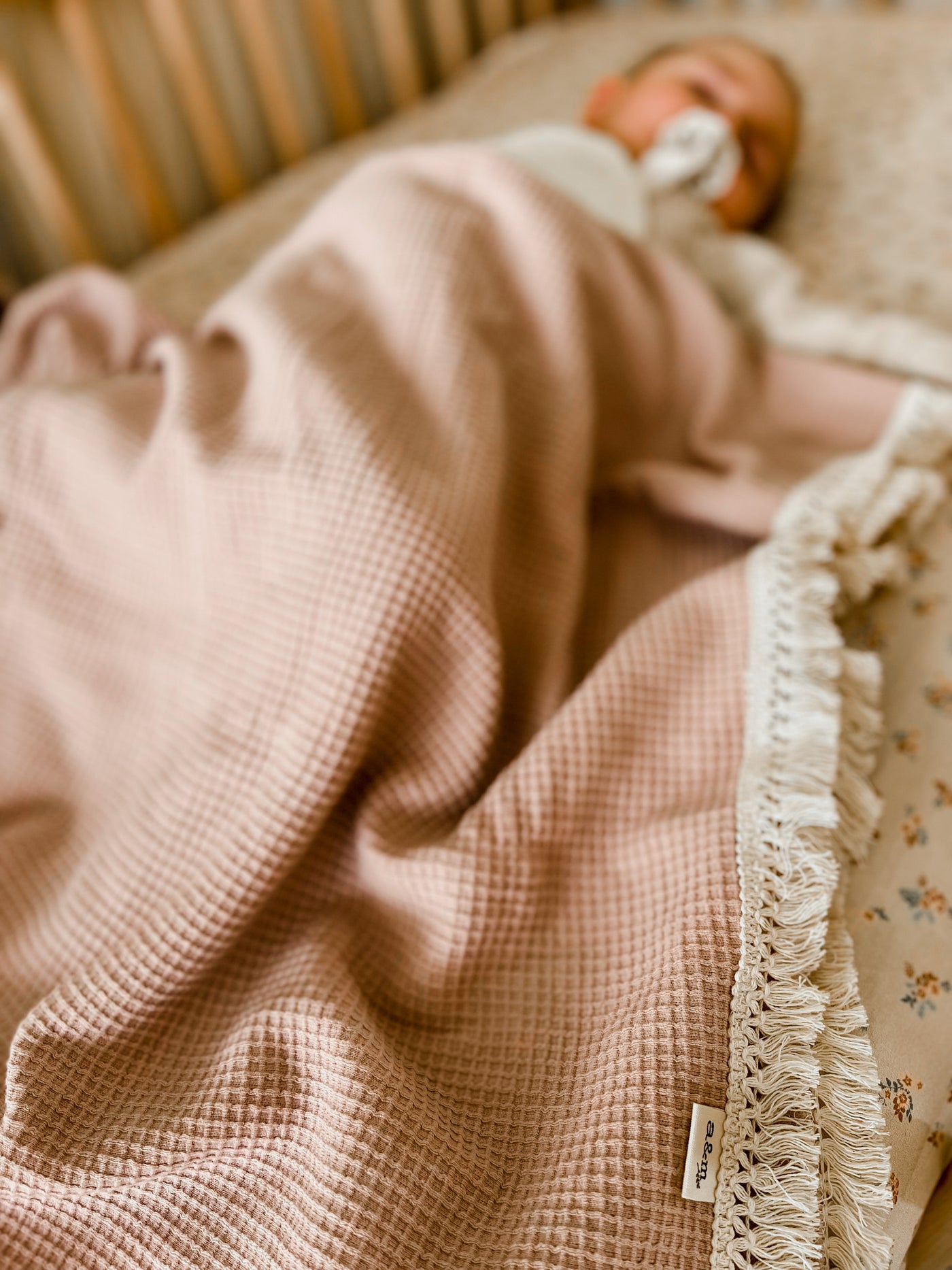 Waffle Fringe Blanket - Dusty Lavender