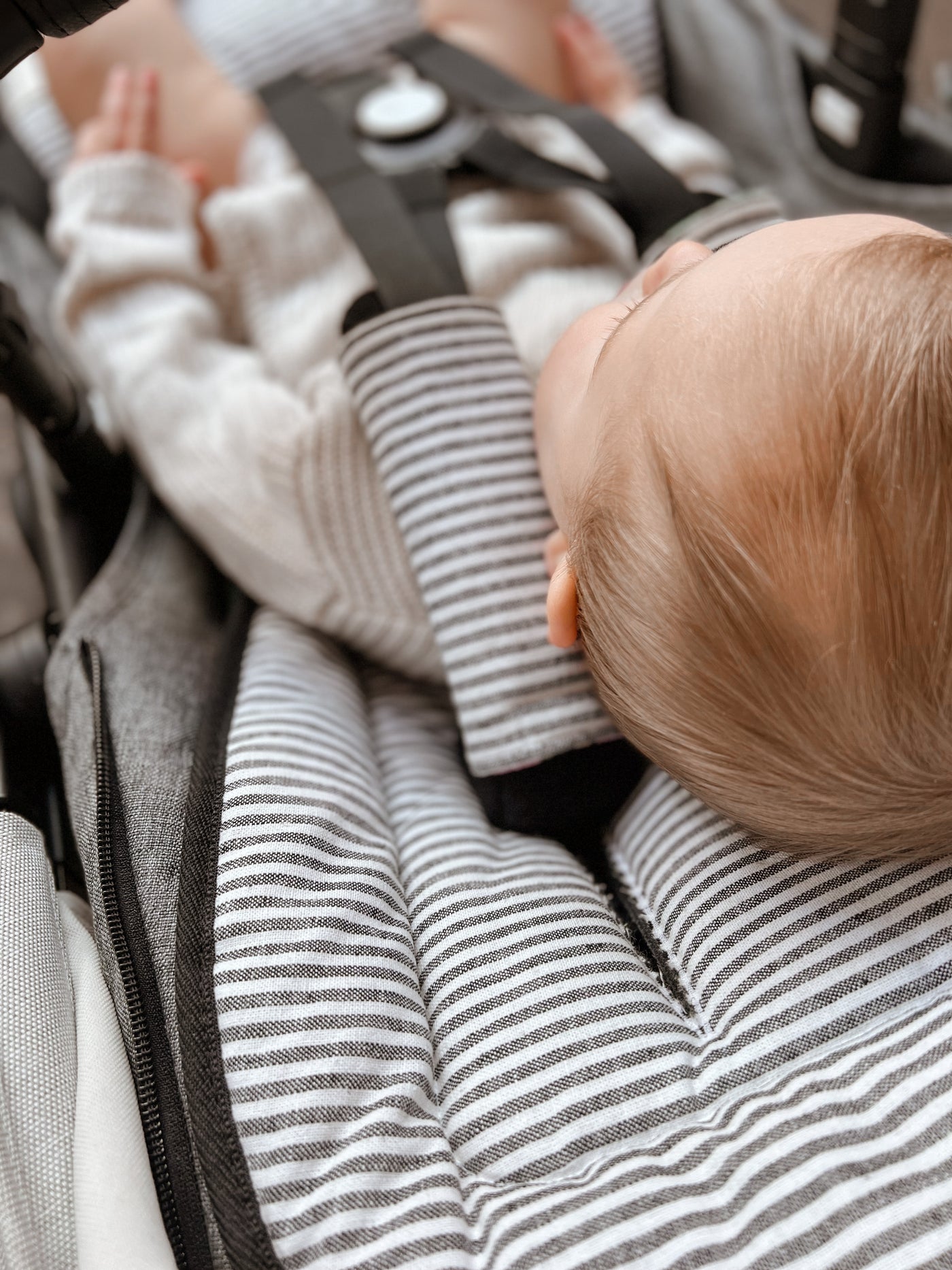 Pram Liner - Midnight Stripe Linen - Audrey & Me