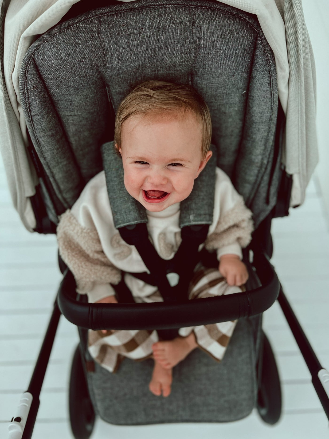 Speckled Charcoal & Black Gingham Linen Pram Liner - Audrey & Me