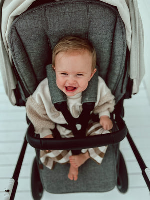 Speckled Charcoal & Black Gingham Linen Pram Liner - Audrey & Me