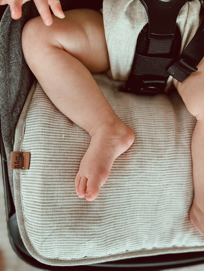 Sand Stripe & Natural Linen Pram Liner - Audrey & Me