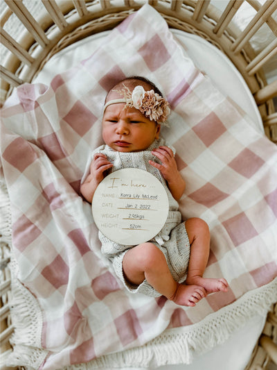 Muslin Fringe Blanket - Mauve Gingham - Audrey & Me